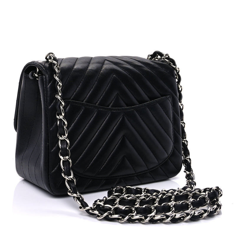  Chanel Lambskin Chevron Quilted Mini Square Flap  Black