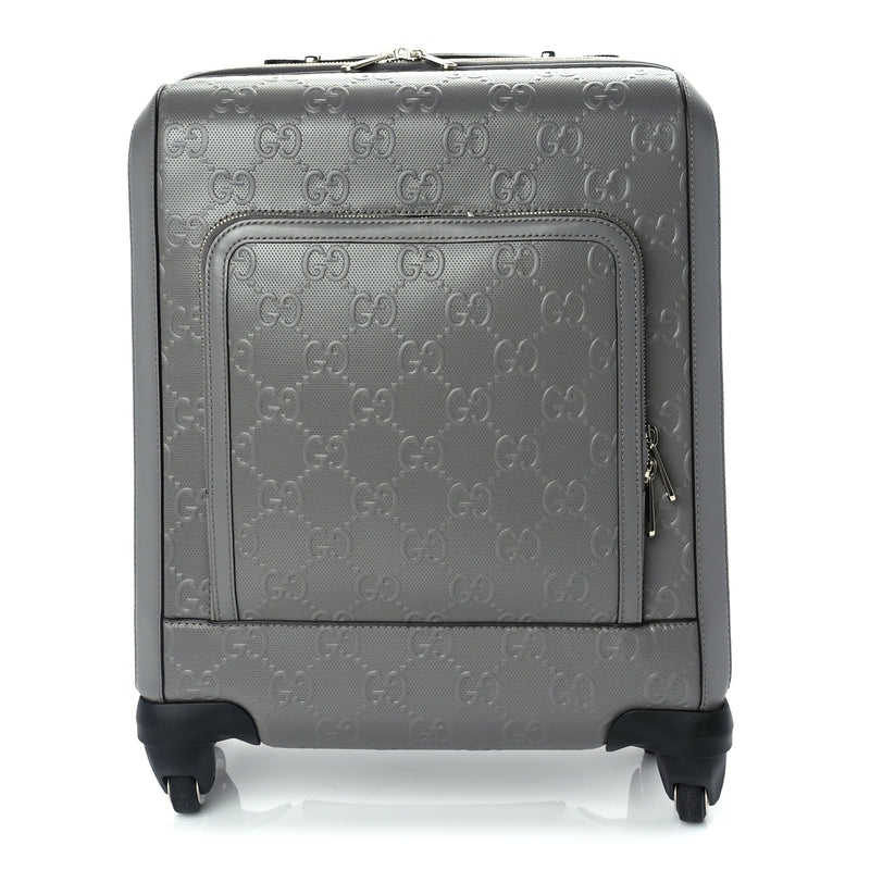  Gucci Monogram Jumbo GG Textured Dollar Calfskin Small Carry On Trolley Grey