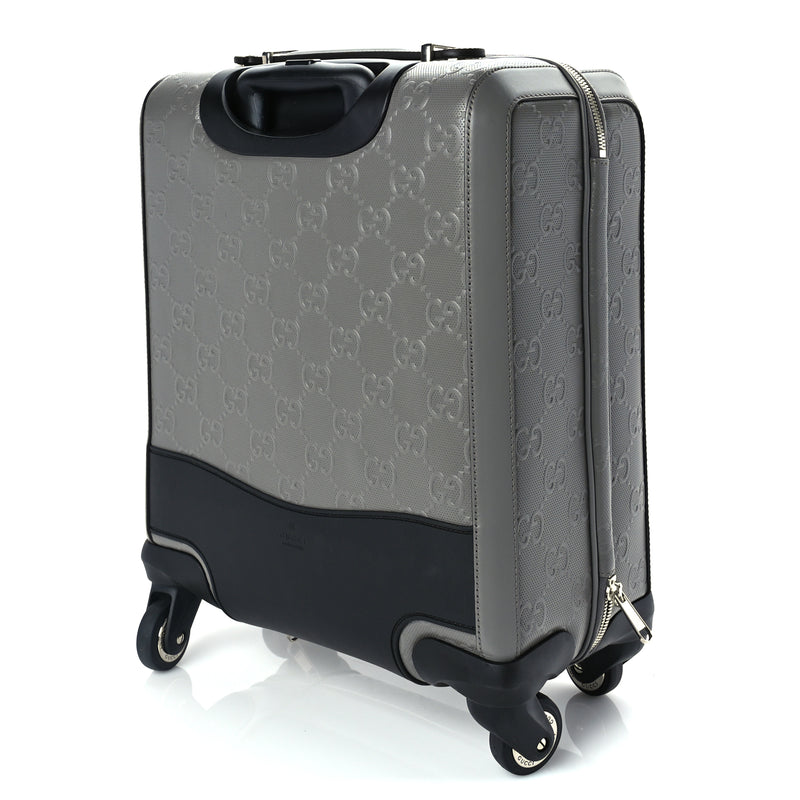  Gucci Monogram Jumbo GG Textured Dollar Calfskin Small Carry On Trolley Grey