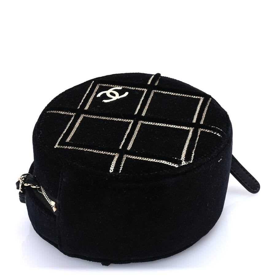 Chanel Velvet Sequin Round Clutch With Chain  Black Image 3
