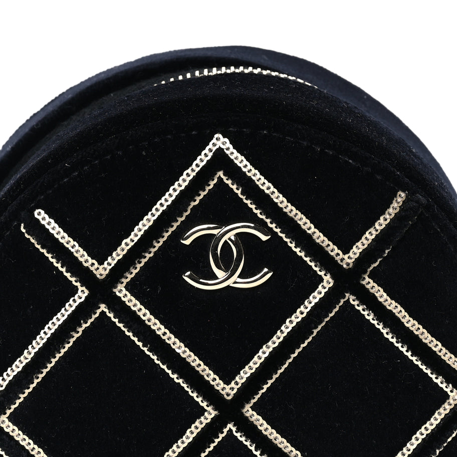 Chanel Velvet Sequin Round Clutch With Chain  Black Image 7