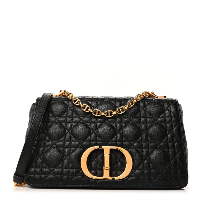  Christian Dior Calfskin Cannage Medium Caro Bag  Black
