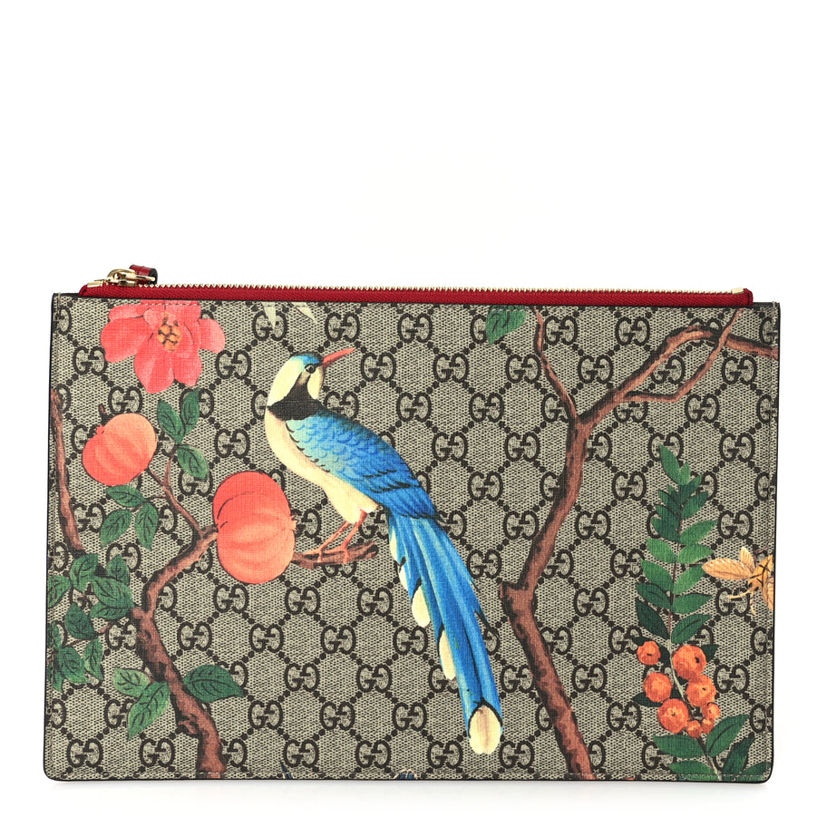 Gucci GG Supreme Monogram Tian Large Zip Pouch Beige Multicolor Red Image 1