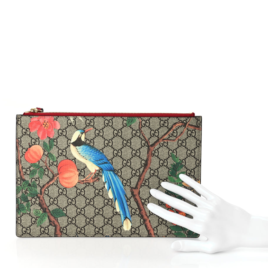 Gucci GG Supreme Monogram Tian Large Zip Pouch Beige Multicolor Red Image 2