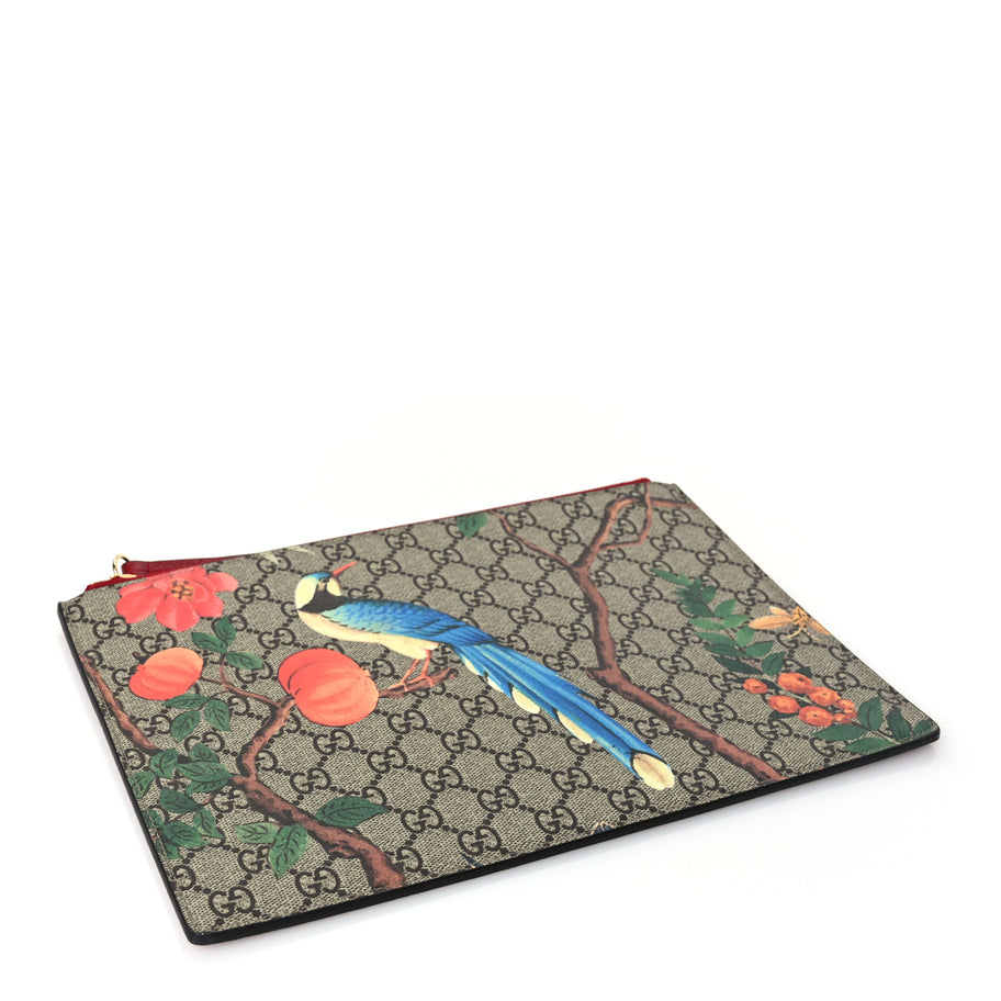 Gucci GG Supreme Monogram Tian Large Zip Pouch Beige Multicolor Red Image 4