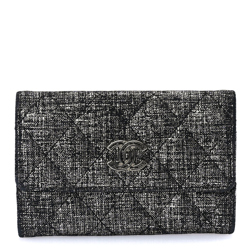  Chanel Glittered Calfskin Quilted Flap Card Holder Dark Grey