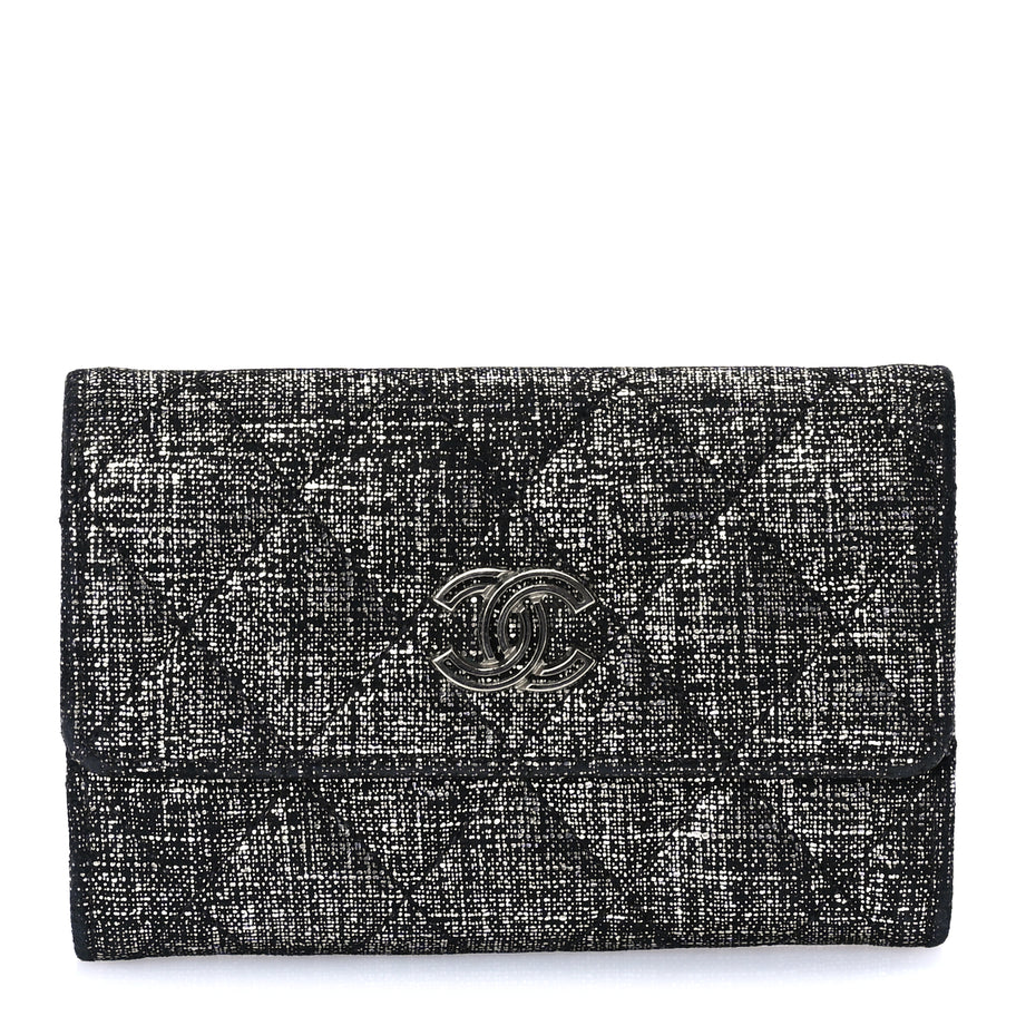 Chanel Glittered Calfskin Quilted Flap Card Holder Dark Grey Image 1
