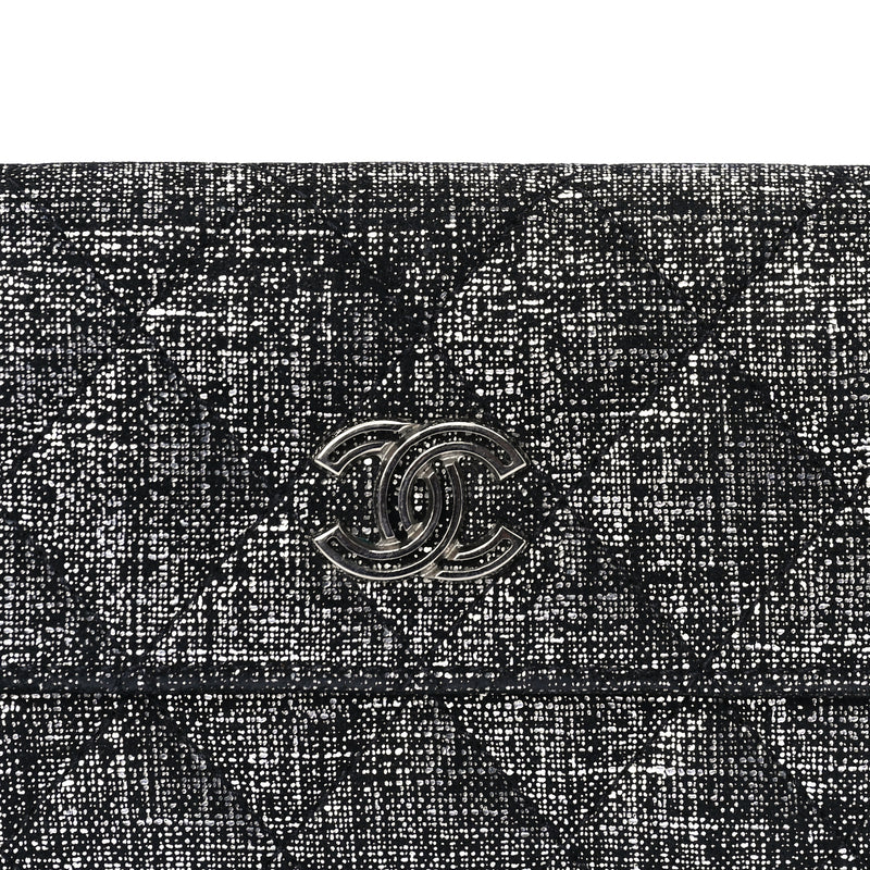 Chanel Glittered Calfskin Quilted Flap Card Holder Dark Grey