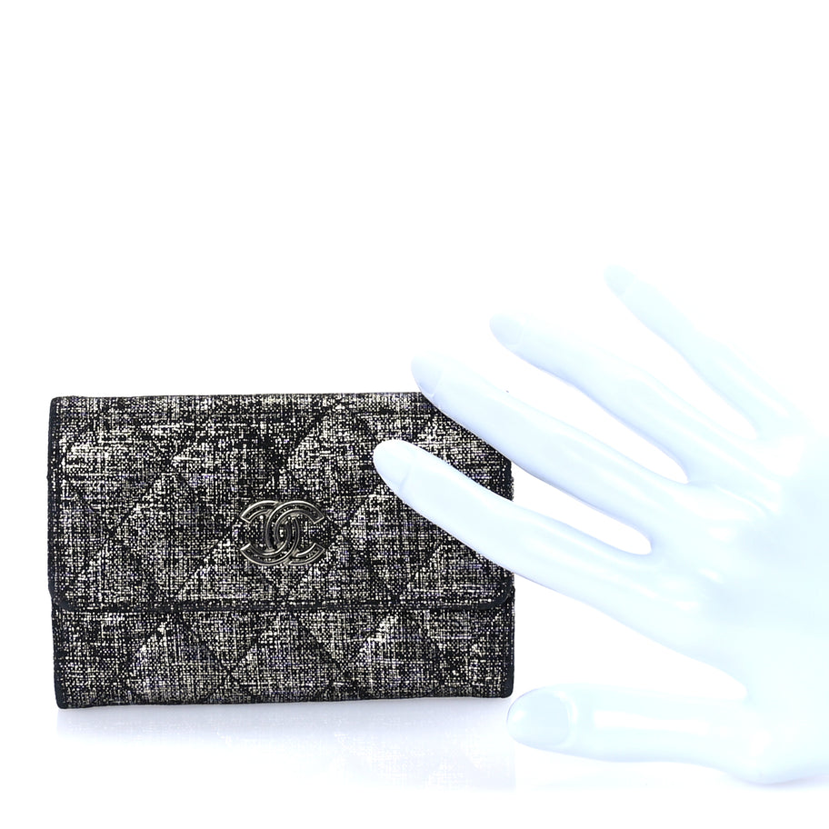 Chanel Glittered Calfskin Quilted Flap Card Holder Dark Grey Image 3