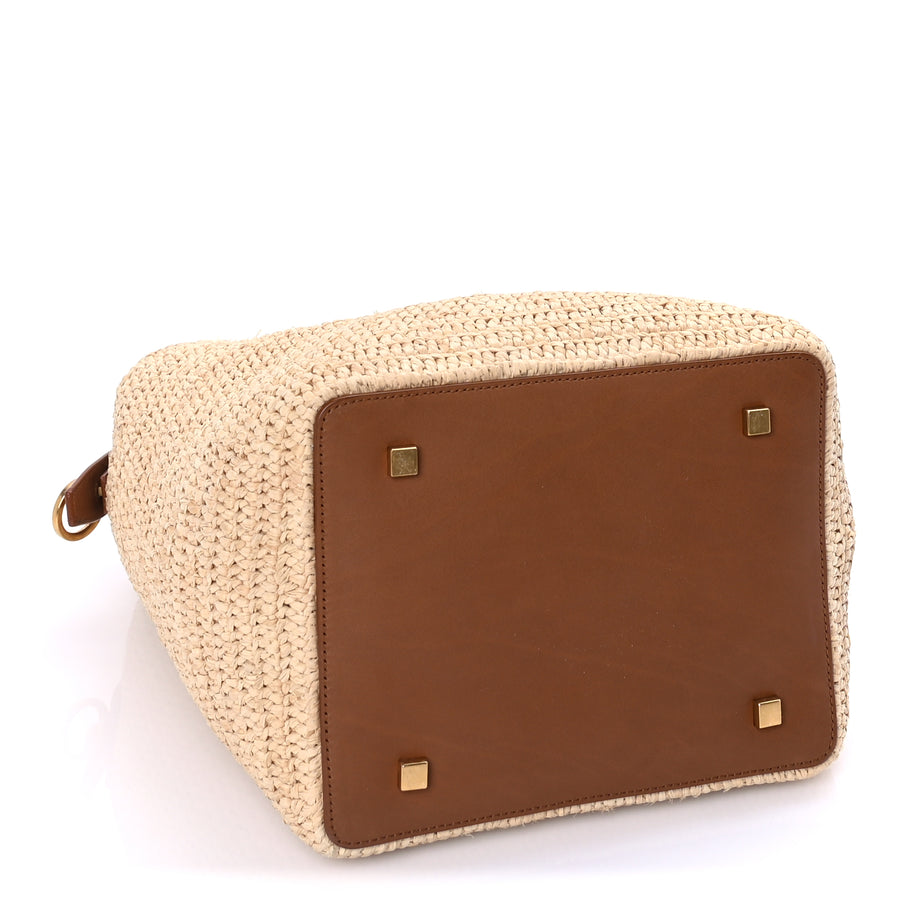 Saint Laurent Raffia Vegetable Tanned Calfskin Le 37 Bucket Bag Natural Brick Image 4