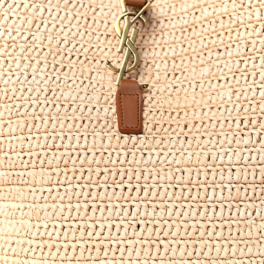 Saint Laurent Raffia Vegetable Tanned Calfskin Le 37 Bucket Bag Natural Brick Image 7