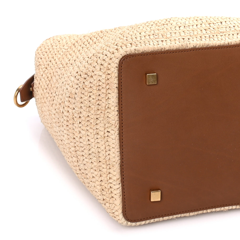 Saint Laurent Raffia Vegetable Tanned Calfskin Le 37 Bucket Bag Natural Brick Image 8