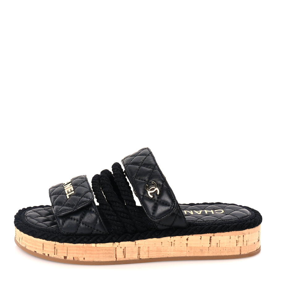 Chanel Cord Lambskin Quilted Logo Mules 36  Black Image 1