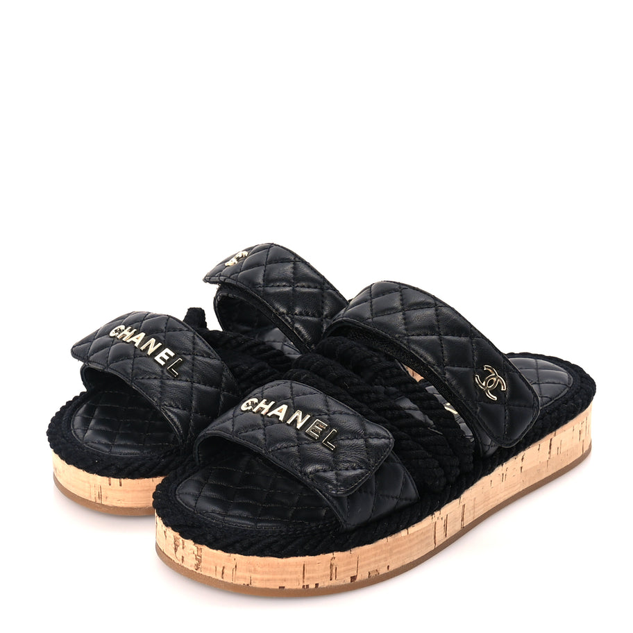 Chanel Cord Lambskin Quilted Logo Mules 36  Black Image 2