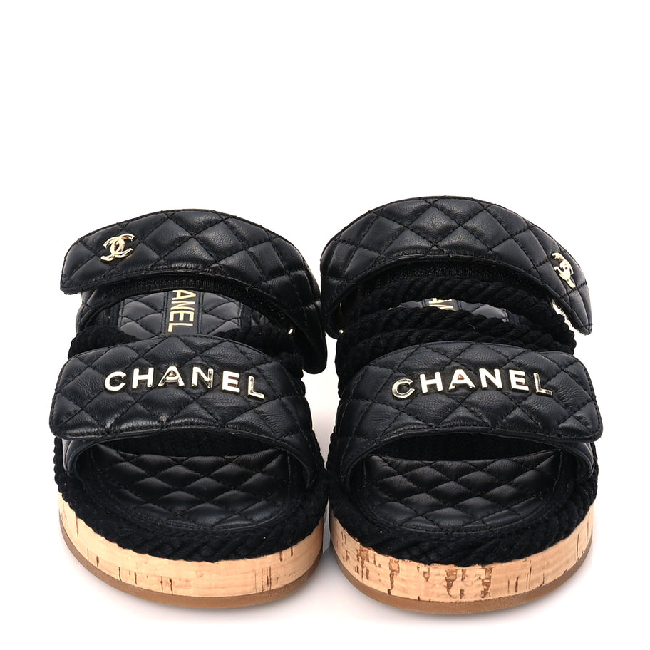 Chanel Cord Lambskin Quilted Logo Mules 36  Black Image 3