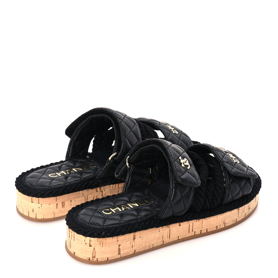 Chanel Cord Lambskin Quilted Logo Mules 36  Black Image 4