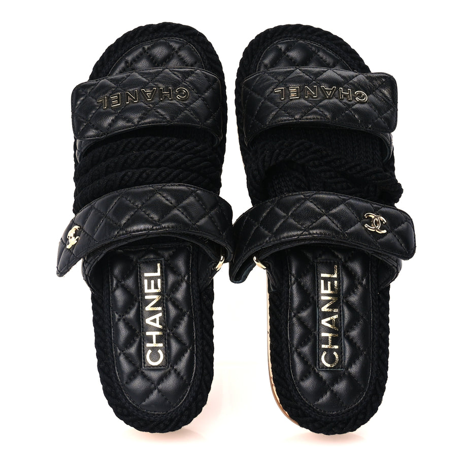 Chanel Cord Lambskin Quilted Logo Mules 36  Black Image 5
