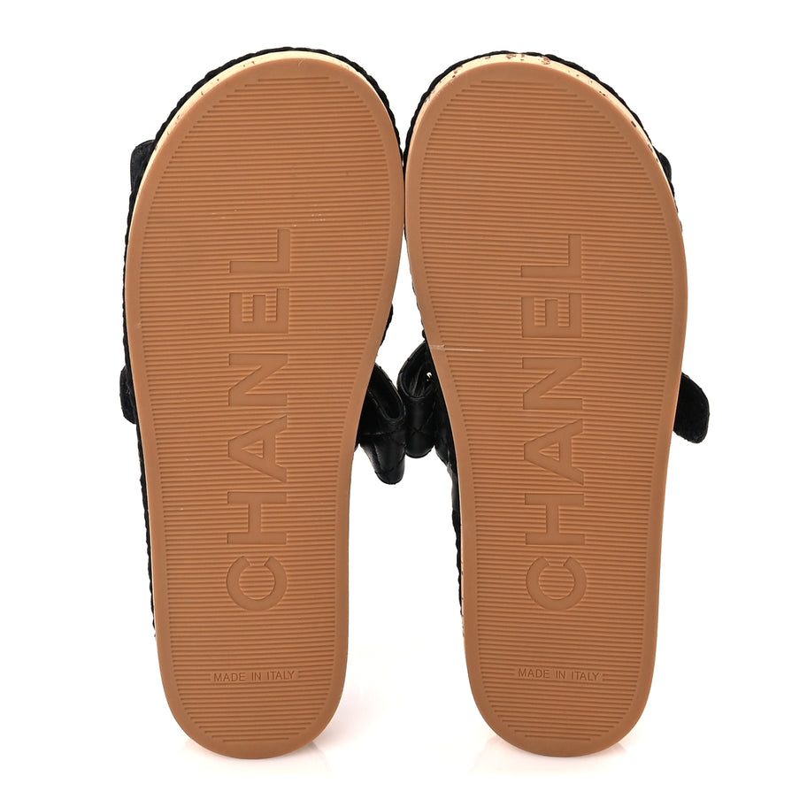 Chanel Cord Lambskin Quilted Logo Mules 36  Black Image 6