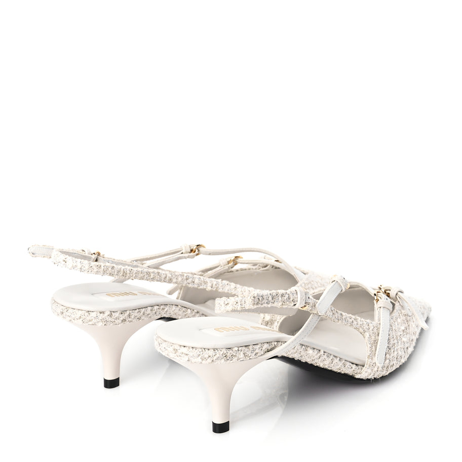 Miu Miu Tweed Buckle 55mm Slingback Pumps 37 White Image 5