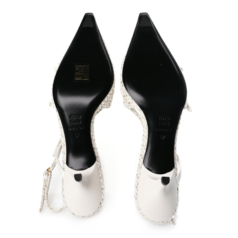 Miu Miu Tweed Buckle 55mm Slingback Pumps 37 White Image 6