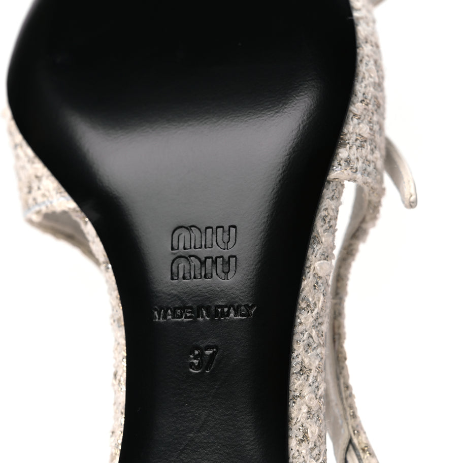 Miu Miu Tweed Buckle 55mm Slingback Pumps 37 White Image 7