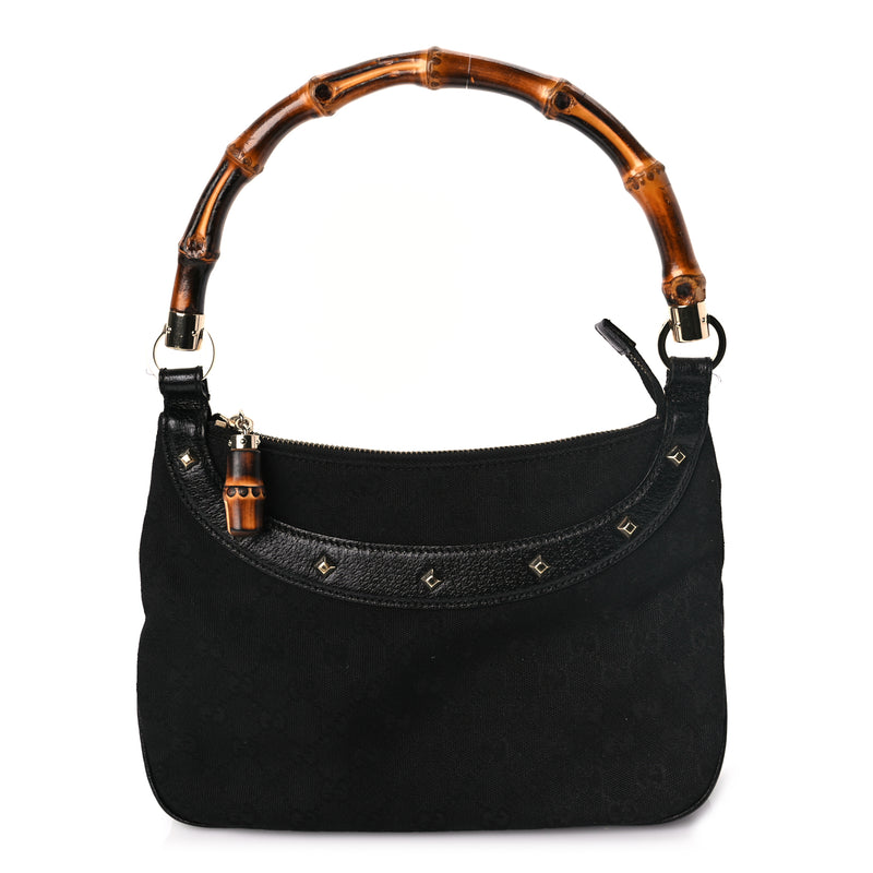  Gucci Monogram Anita Bamboo Top Handle Bag Black