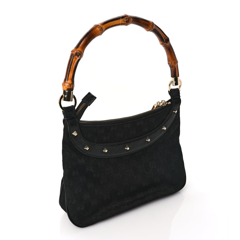 Gucci Monogram Anita Bamboo Top Handle Bag Black