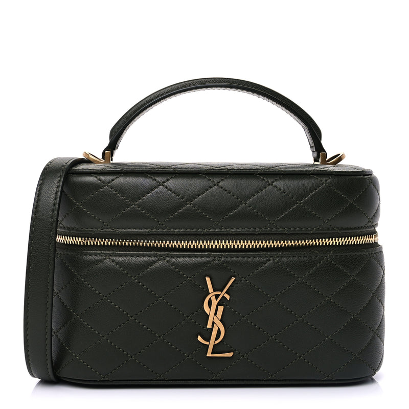  Saint Laurent Lambskin Quilted Gaby Vanity Bag  Olive Wood