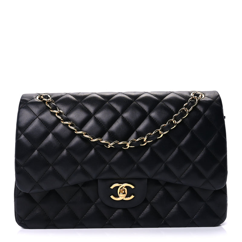 Chanel Lambskin Quilted Jumbo Double Flap  Black