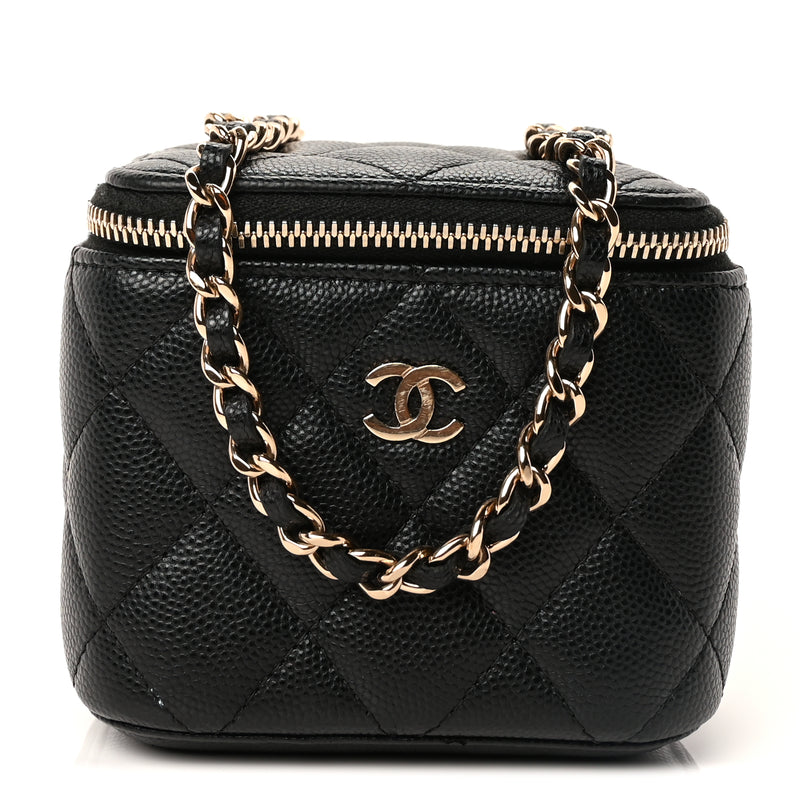  Chanel Caviar Quilted Mini Vanity Case With Chain  Black