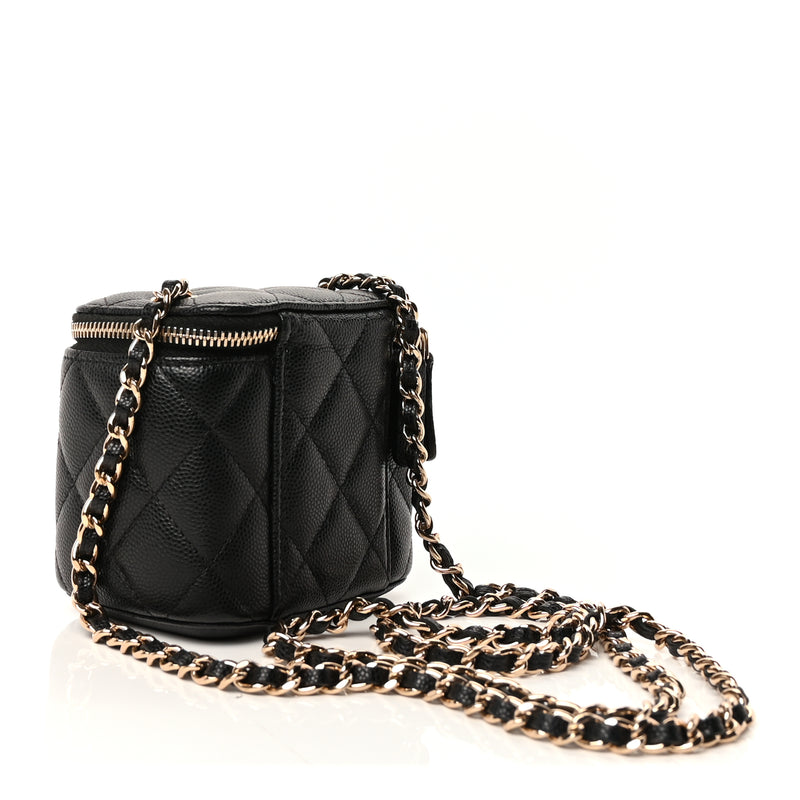  Chanel Caviar Quilted Mini Vanity Case With Chain  Black