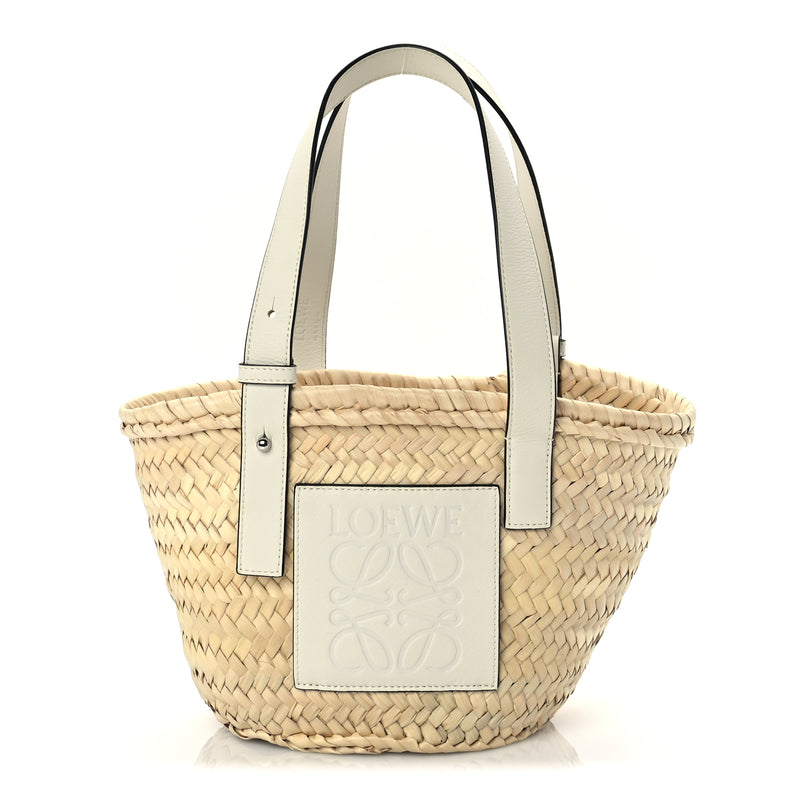  Loewe Raffia Small Basket Tote Bag  Natural White