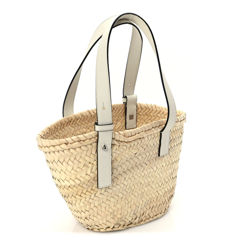  Loewe Raffia Small Basket Tote Bag  Natural White