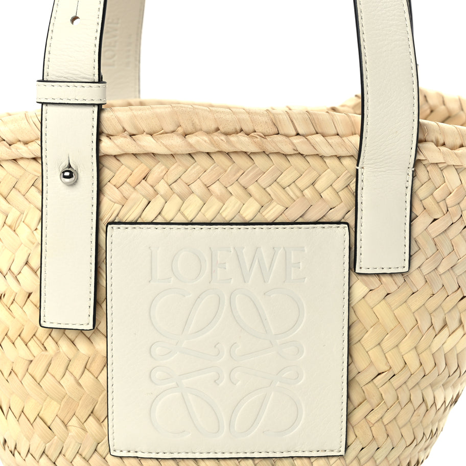Loewe Raffia Small Basket Tote Bag  Natural White Image 6