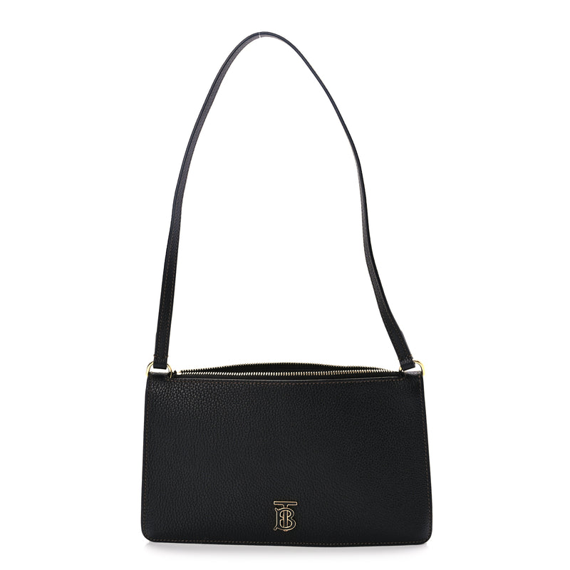  Burberry Grained Calfskin Mini TB Shoulder Pouch Black