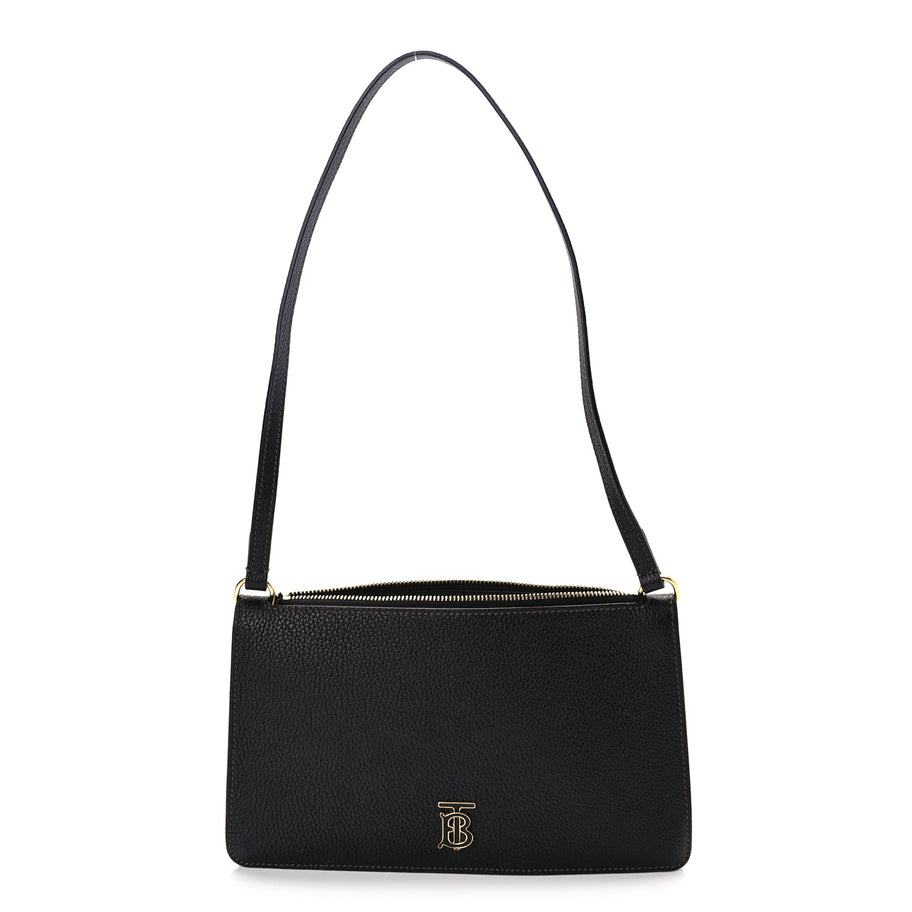 Burberry Grained Calfskin Mini TB Shoulder Pouch Black Image 1
