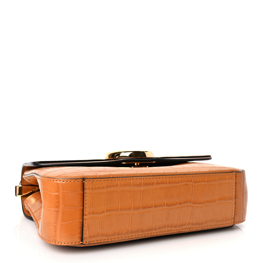 Chloe Calfskin Crocodile Embossed Small C Double Carry Autumnal Brown Image 3