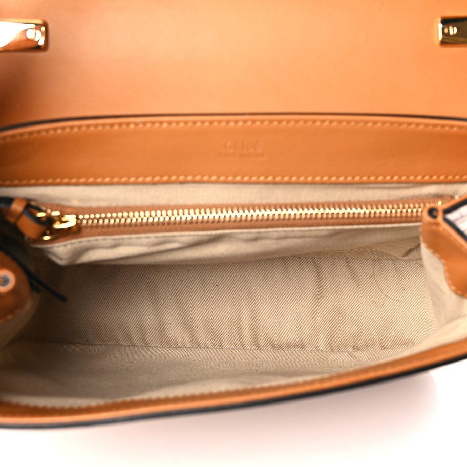 Chloe Calfskin Crocodile Embossed Small C Double Carry Autumnal Brown Image 4