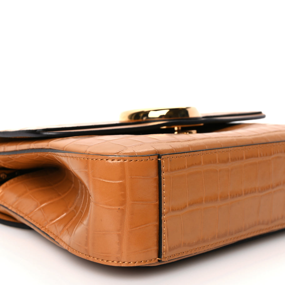 Chloe Calfskin Crocodile Embossed Small C Double Carry Autumnal Brown Image 7