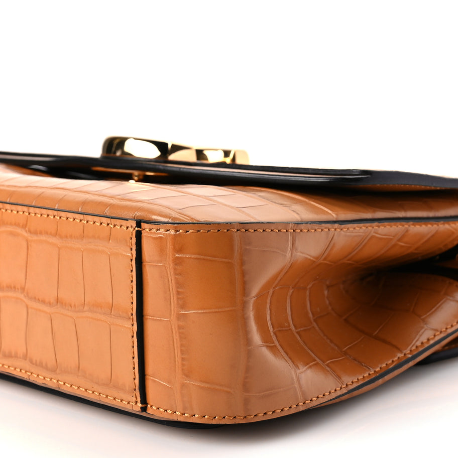 Chloe Calfskin Crocodile Embossed Small C Double Carry Autumnal Brown Image 8