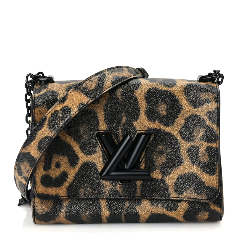  Louis Vuitton Calfskin Wild Animal Print Twist Shoulder Bag MM Marron