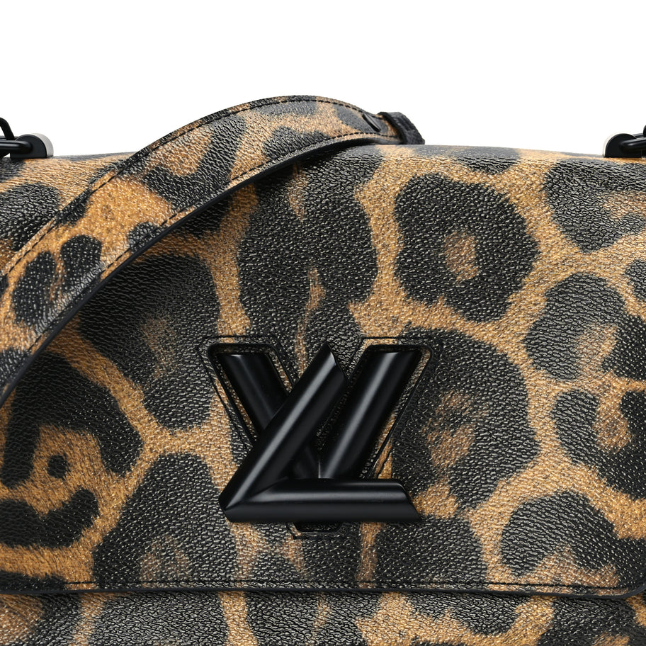 Louis Vuitton Calfskin Wild Animal Print Twist Shoulder Bag MM Marron Image 6