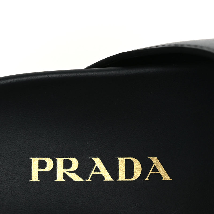Prada Vitello Sport Metal Triangle Logo Womens Double Buckle 20mm Slide Sandals Black Image 7