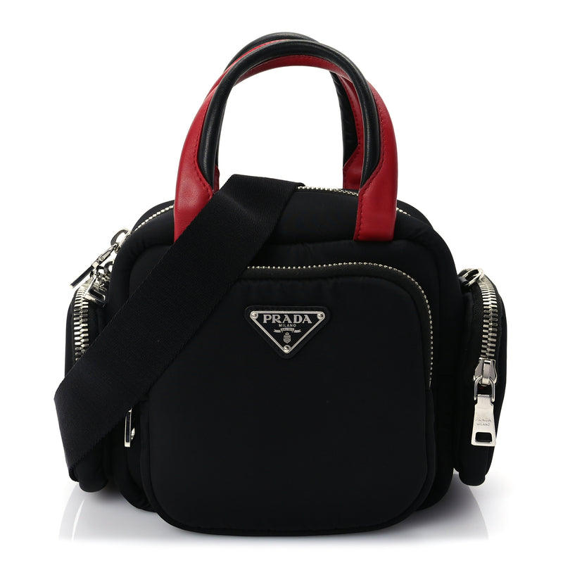  Prada Tessuto Nylon Pocket Top Handle Cargo Bag  Black Fuoco