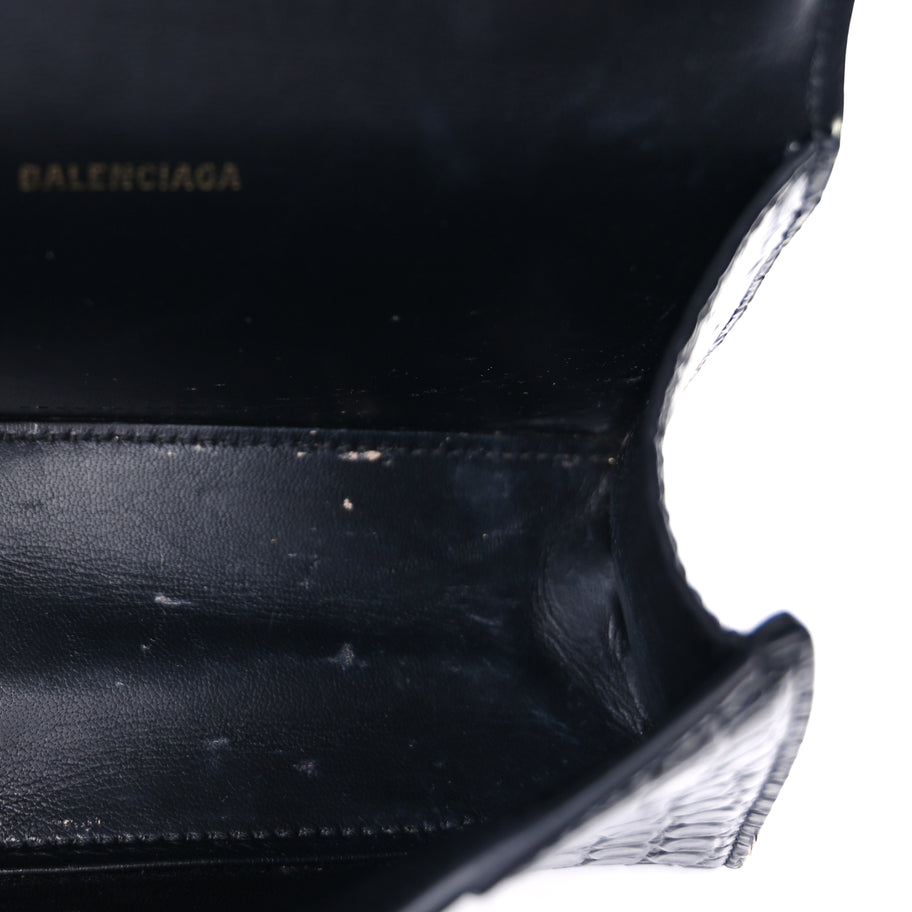 Balenciaga Shiny Calfskin Crocodile Embossed Hourglass Top Handle Bag XS  Black Image 4