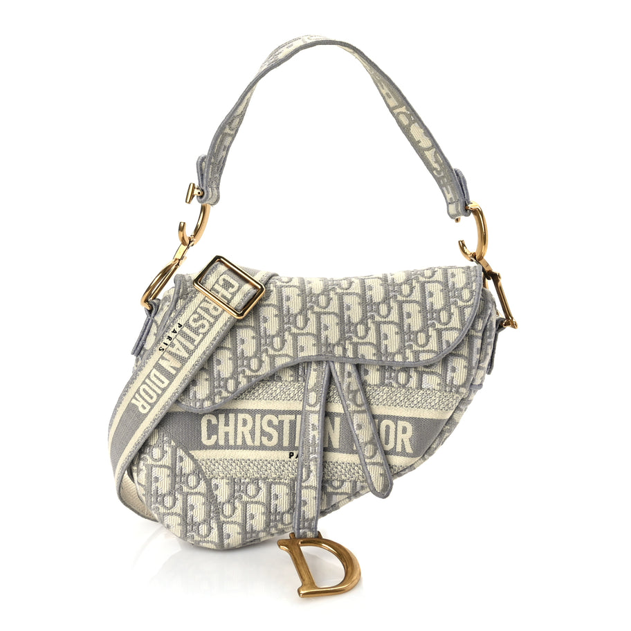 Christian Dior Oblique Embroidered Saddle Bag Grey Image 1