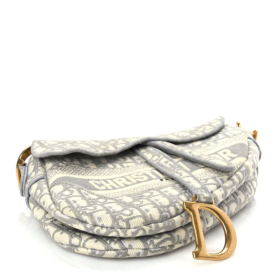 Christian Dior Oblique Embroidered Saddle Bag Grey Image 3