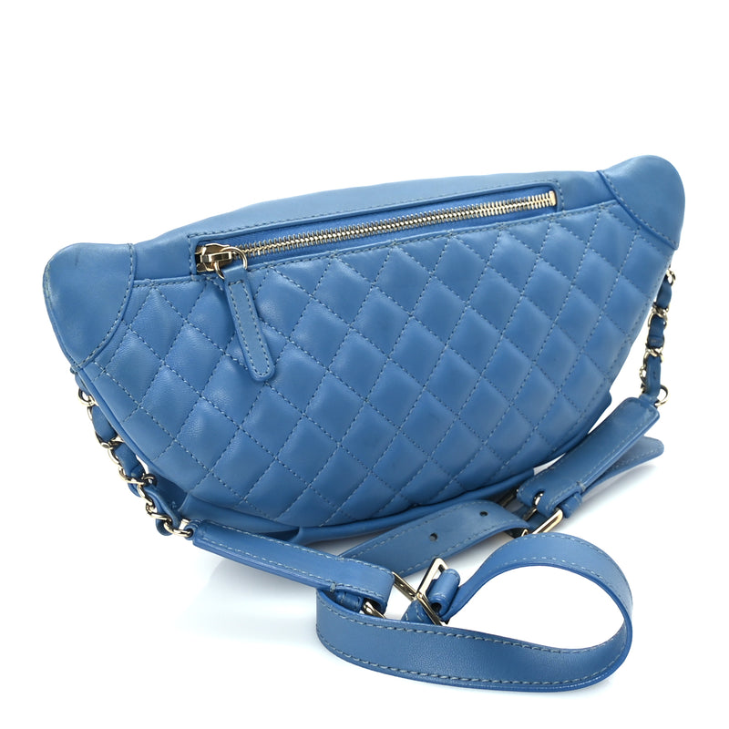  Chanel Lambskin Quilted Bi Waist Bag Pack  Blue