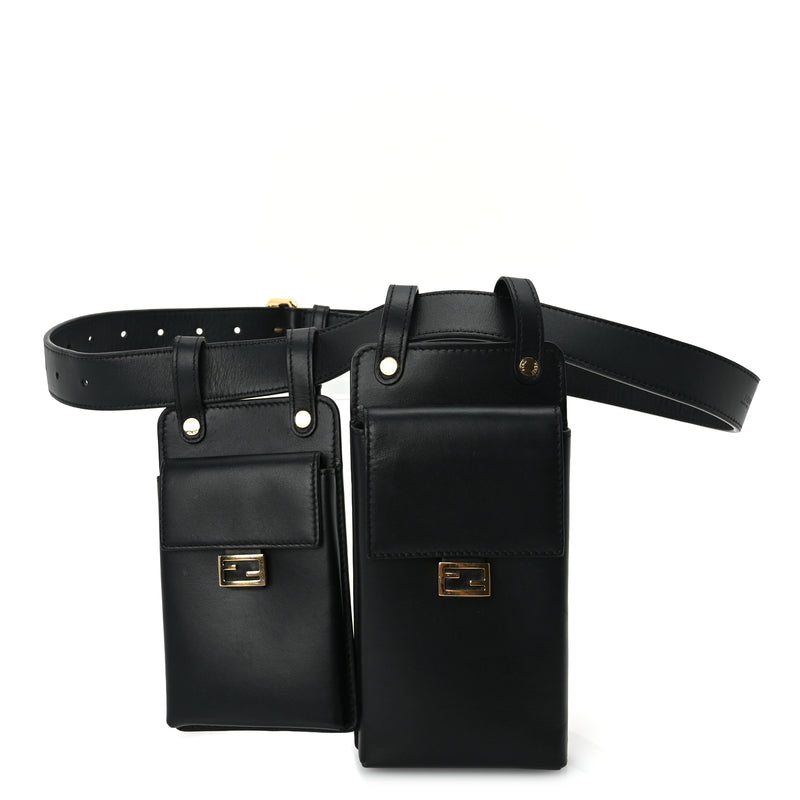  Fendi Calfskin Multi Pocket Belt  Black