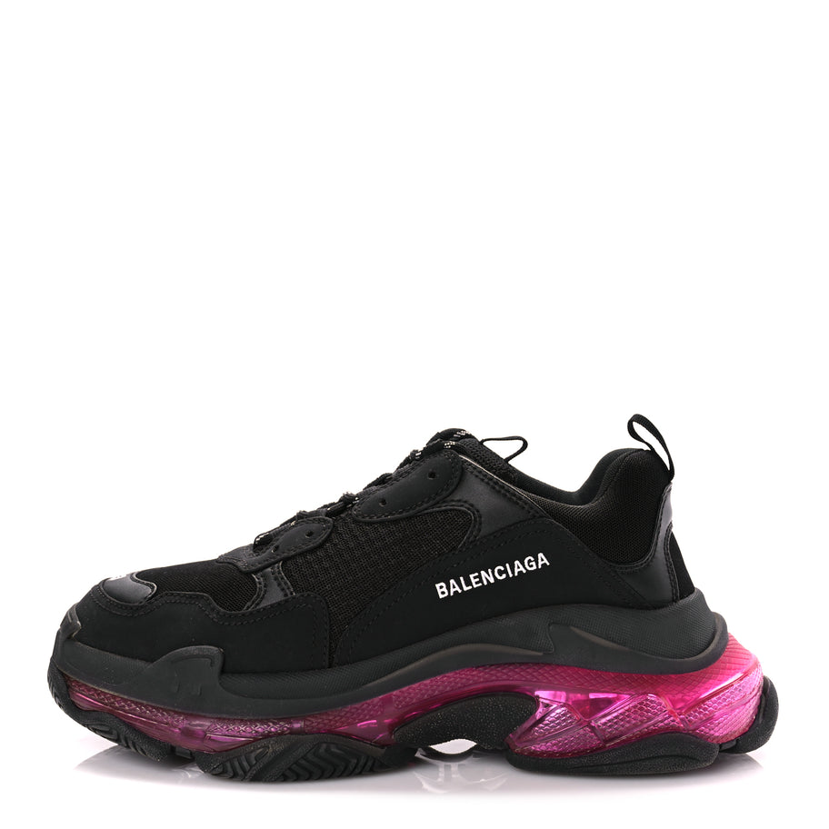 Balenciaga Fabric Mesh Clear Sole Mens Triple S Sneakers  Black Pink Neon Image 1